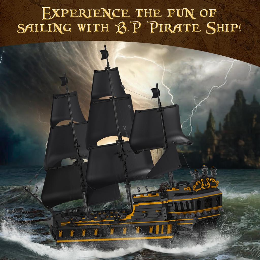 Mould King 13186 Pirate Ship Model Building Blocks, MOC Black Pearl Sailing Ship Model Building Blocks Set, Ship Model Set Assembly Toy, Great Gift
