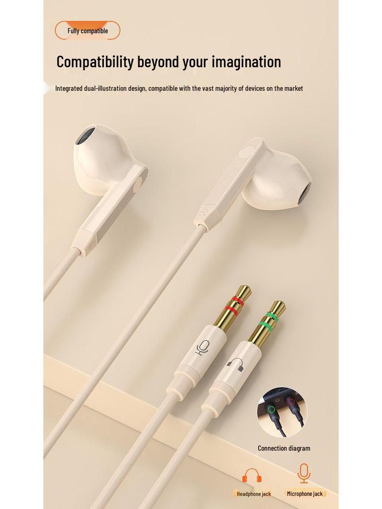 Comfortable 2.5m Wired In-Ear Headphones with Dual-Plug, Mic, Noise Reduction, Free Shipping