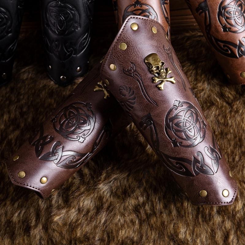 Men Embossed Wrist Cuffs Bracer Gauntlet Cosplay Bracer Wristband for Parties