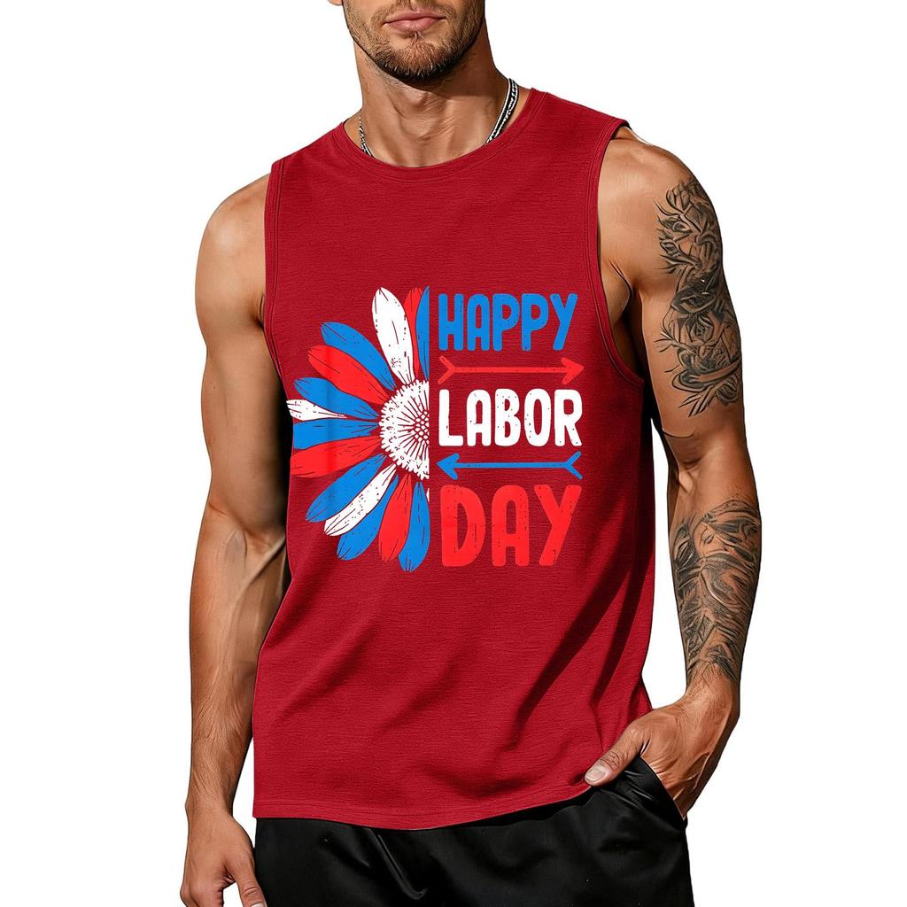 Men's Sleeveless Casual Tank Top with Labor Day Graphic Print Lightweight Summer Muscle Shirt for Outdoor Activities
