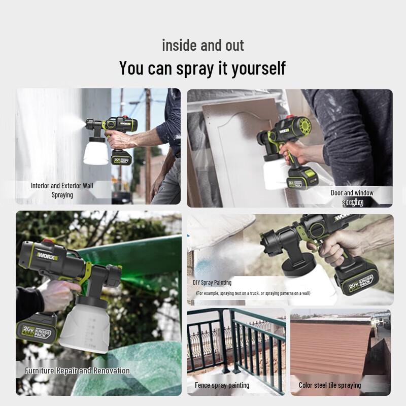 Worx WU056 20V Brushless Cordless Paint Sprayer Kit CN plug (adapter included)