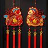 Ornement Gourde Rouge Nouvel An Chinois avec Pompons Décor Dieu de la Richesse Décor Suspendu au Mur Caractère FU Année du Cheval