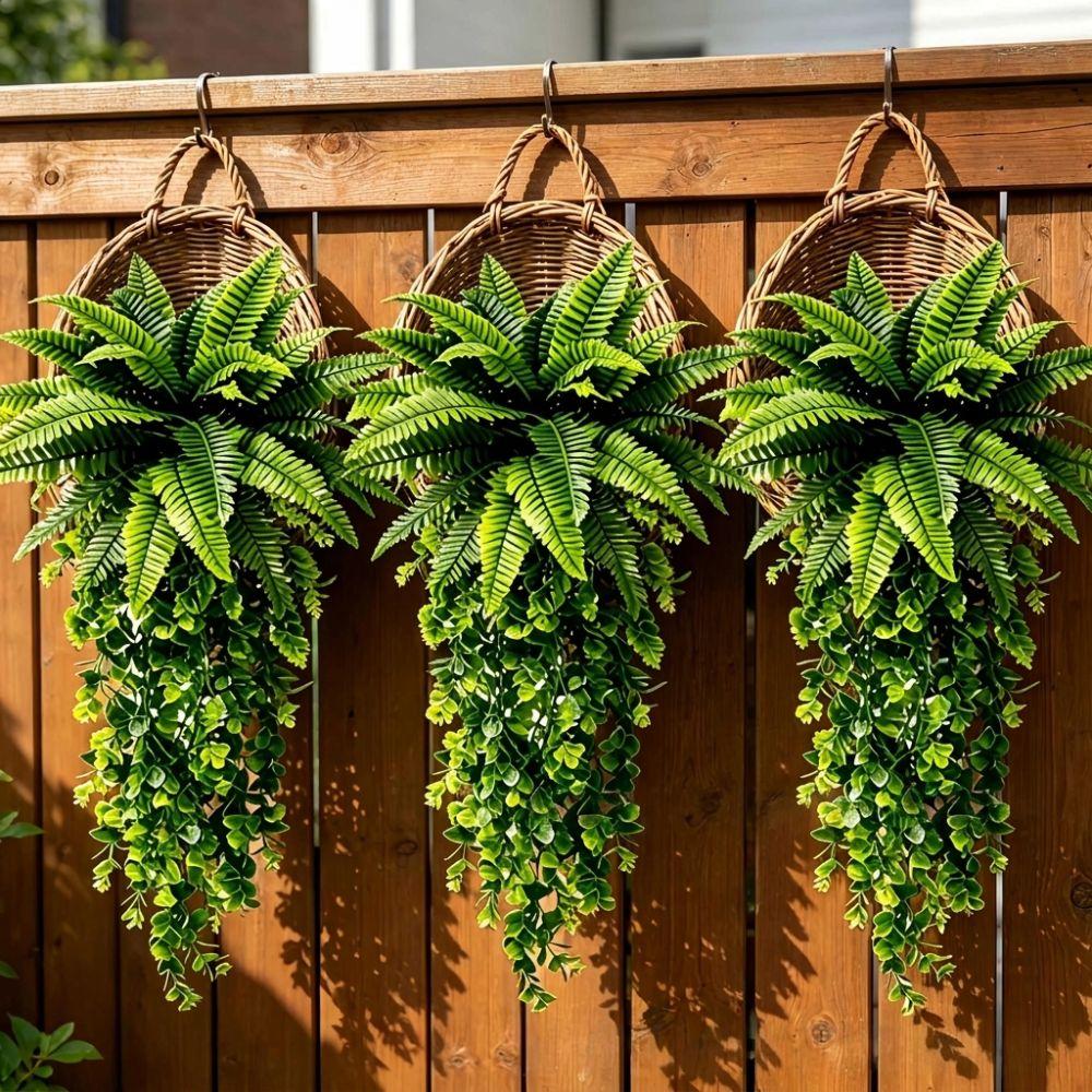 Real Touch Artificial Persian Fern Leafs Plastic Artificial Fern Hanging Plant Outdoor Garden