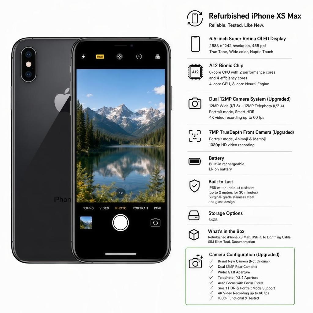 Refurbished Apple iPhone Xs Max 256GB Gold/Silver/Space Gray Unlocked Smartphone – 6.5-inch Super Retina OLED, A12 Bionic, Face ID, Dual 12MP Camera