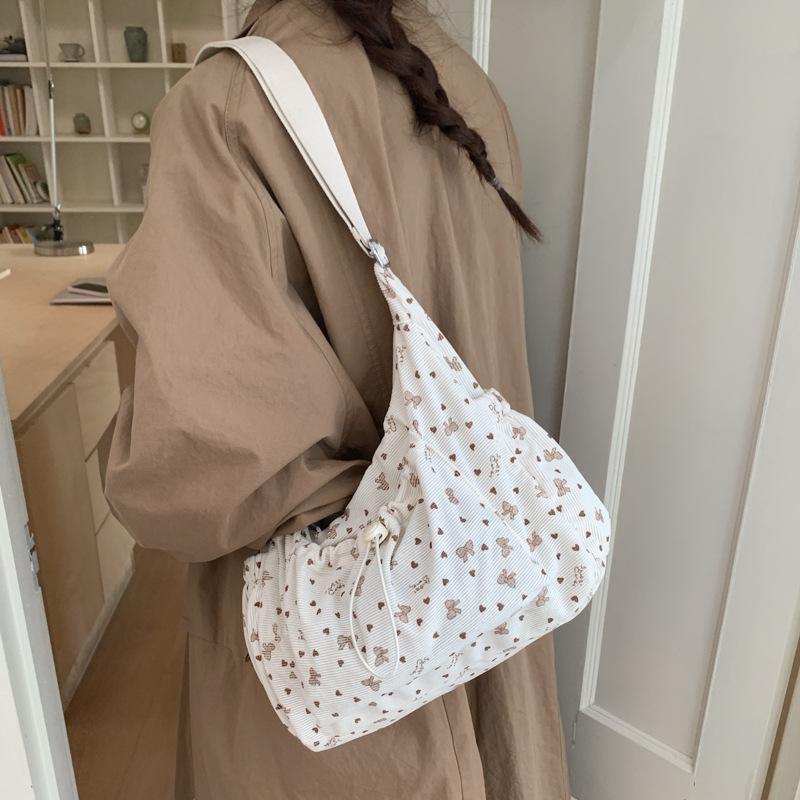 Bow-tie Polka Dot Shoulder Bag Corduroy Crossbody Bag Korean Style Handbag Casual School/commuter Bag Simple Stylish Women's Bag