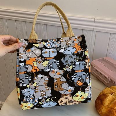 Mode-Canvas-Handtasche mit Cartoon-Druck für die Arbeit mit Reis-Lunchtasche, Lunchbox-Tasche, Ausgehen mit Baby-Handtasche