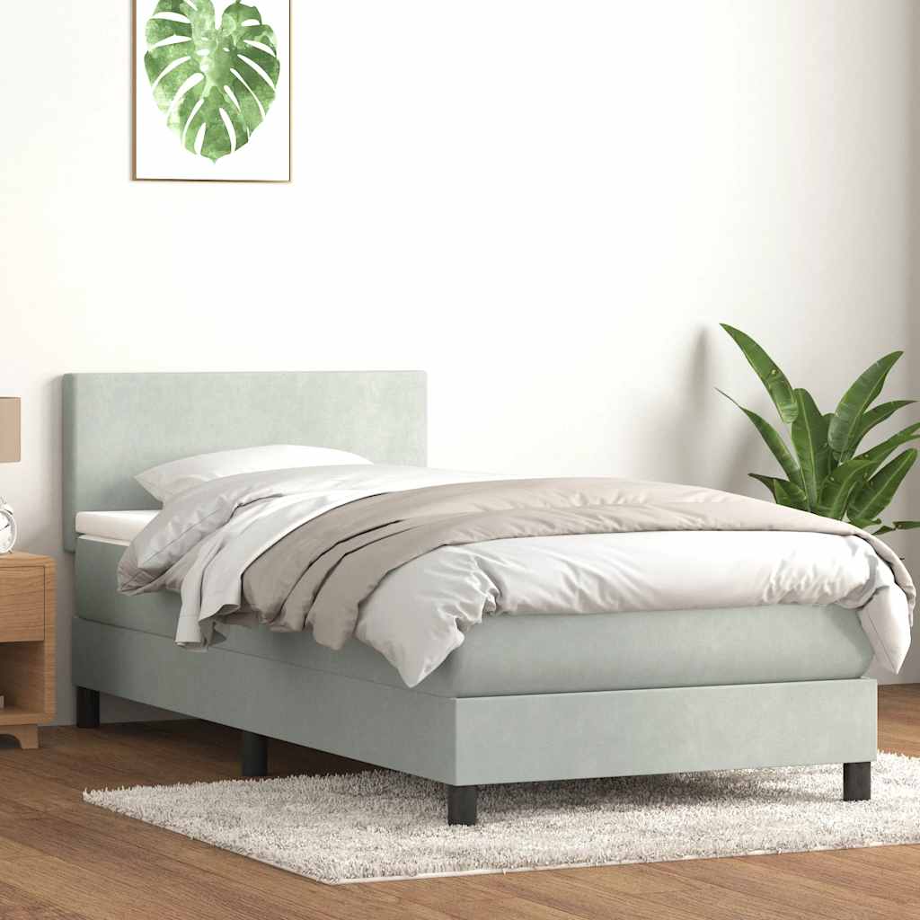 Box Spring Bed with Mattress & LED Lighting Light Grey 80 x 210 cm Velvet