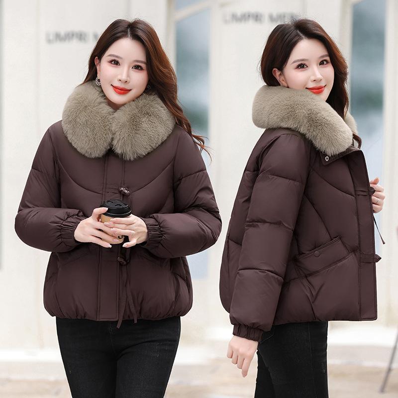 

Женская теплая короткая утолщенная куртка с меховым воротником XXL кофейный