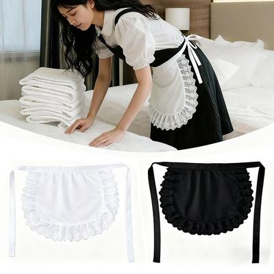 Black White Maid Apron Sexy Lace Cooking Kitchen Apron Half Waist Apron  Beauty Flower Coffee Shop