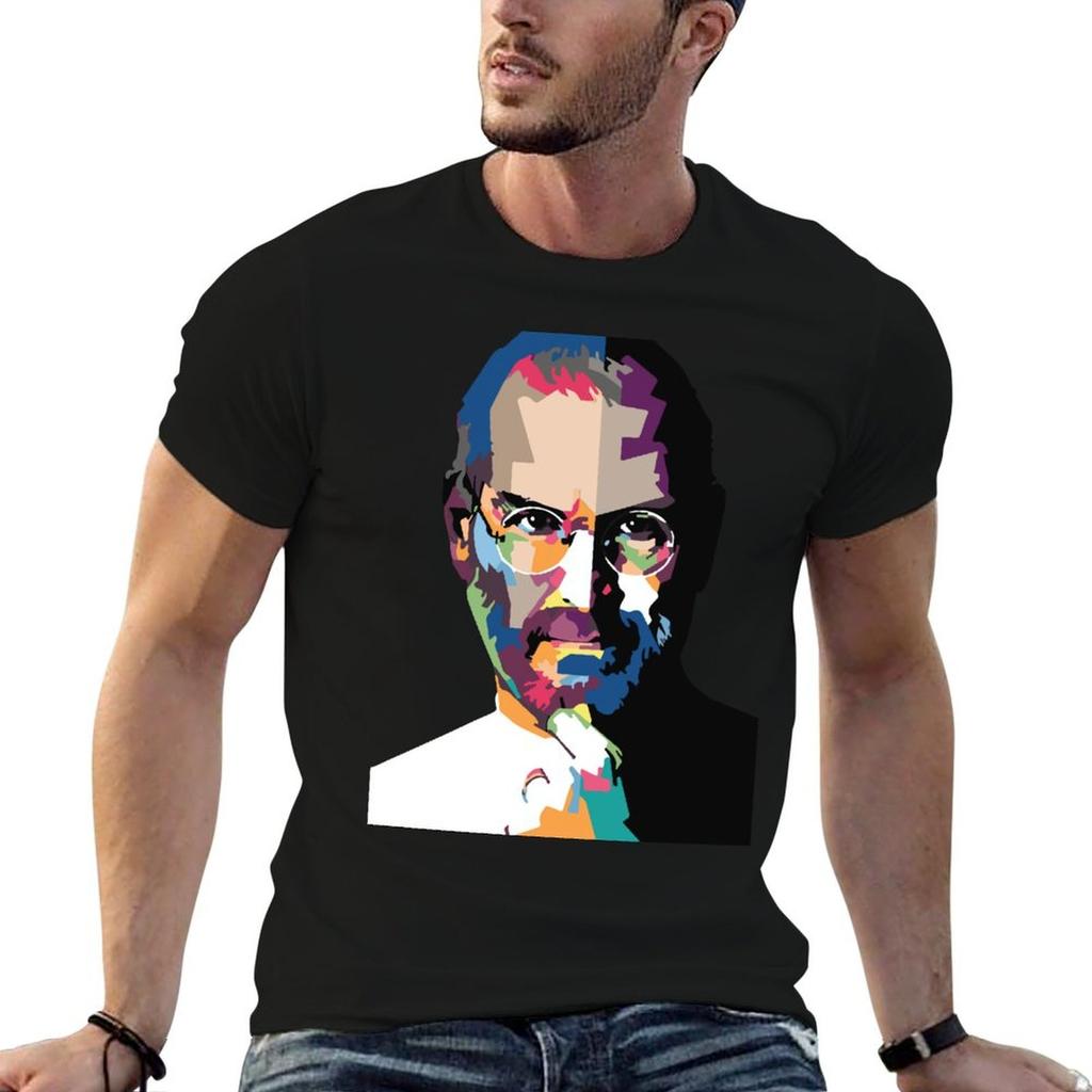 Steve Jobs Portrait Steve Jobs Painting Tshirt Holiday Casual Short Sleeve Top