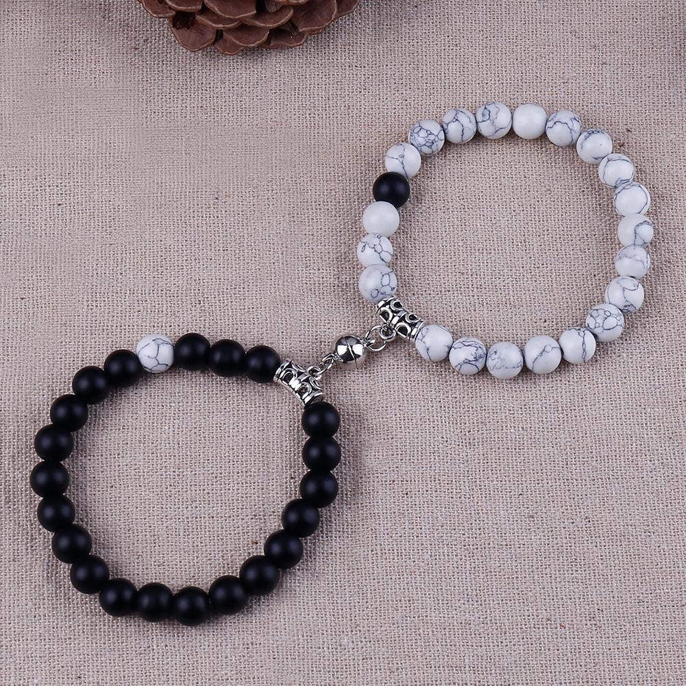 Heart Magnetic Couple Bracelet: Natural Stone, White Pine, and Tiger Eye Beaded Jewelry for Women