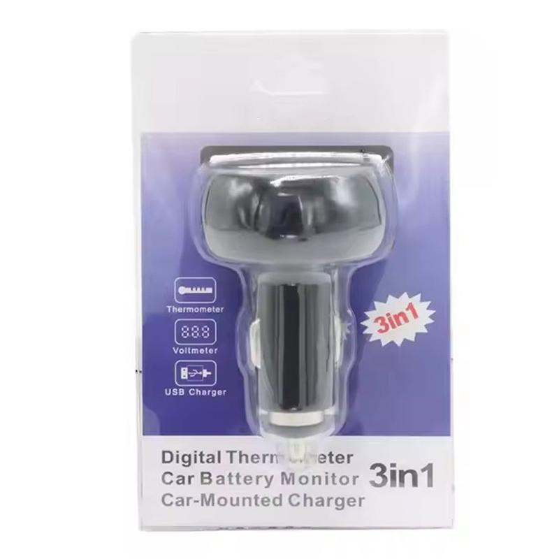 Autoladegerät 3in1 12/24V Voltmeter Thermometer USB-Ladegerät Schalter Auto LED Digitaler Monitor Display Strommesser Spannungsdetektor