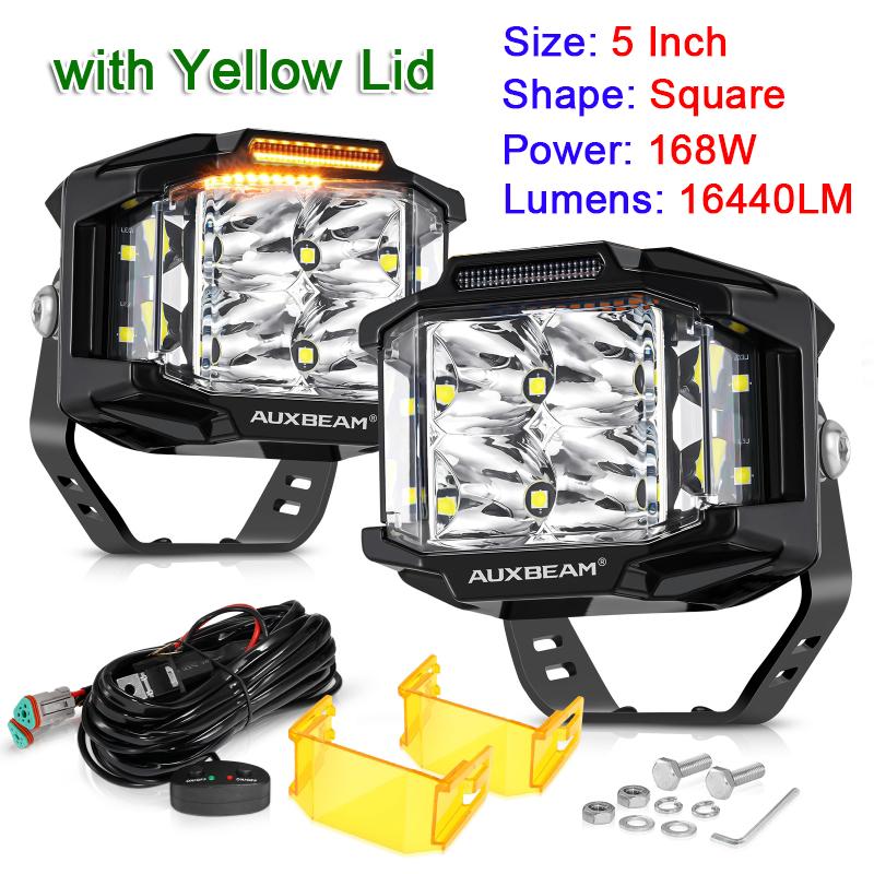 AUXBEAM 4 Inch 5 Inch LED Pod Lights Spot with DRL Work Light with Double-Side Shooter Lights for Truck Pickup ATV UTV SUV