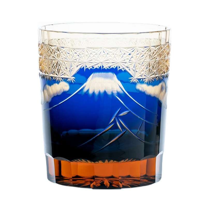 Incisione a Mano Giappone Monte Fuji Edo Kiriko Bicchiere da Whisky Cristallo Ambra Calici da Vino Tumbler da Whisky Bicchiere per Distillati Sake Tazza da Acqua