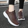 Women PU Leather Running Sneaker Lace-up Sport Light Comfortable Breathable Black Winter Walking Shoes Size 35-43