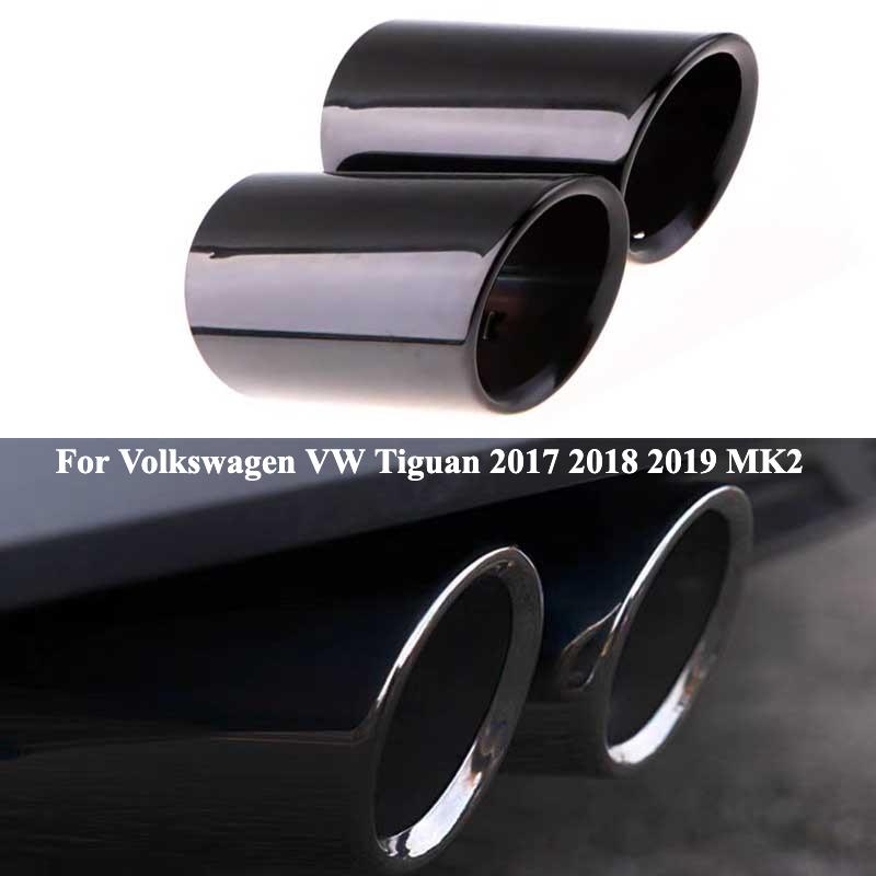 2PCS Car Exhaust Tips For Volkswagen VW Tiguan 2017 2018 2019 MK2 Exhaust Muffler Tail Throat Pipe Trim Accessories Styling