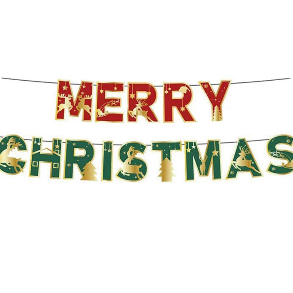 Multicolor Christmas Flag Cartoon Print Christmas Bunting Banners  Outdoor Indoor