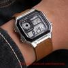 18mm Metall Edelstahlring Herren Uhrenarmband Für Casio W218H/AE-1200/1300/SGW-300 A159/A158 AQ-S810W Echtes Leder Armband