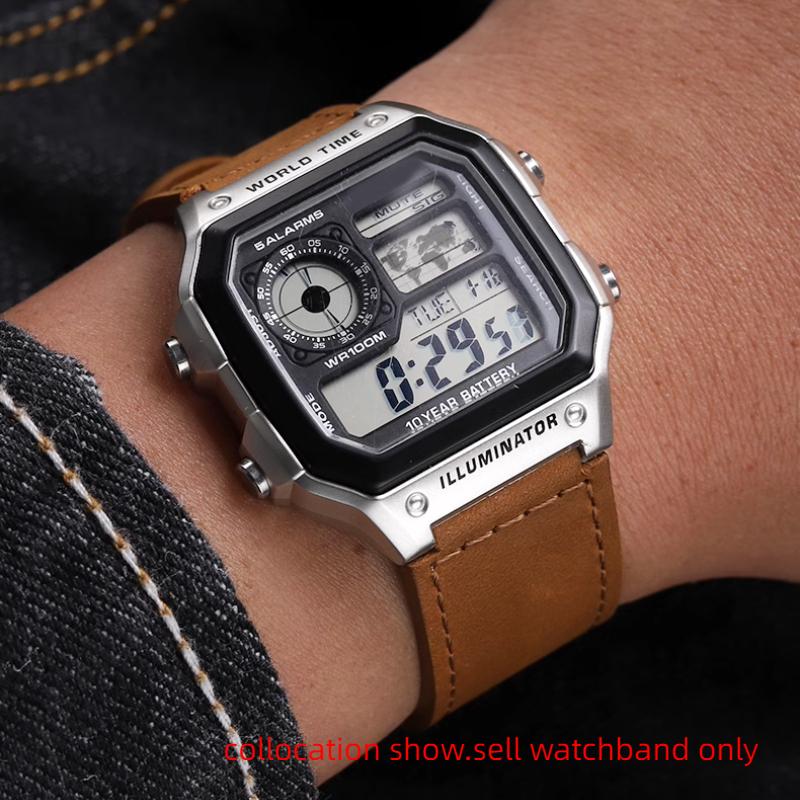 18mm Metall Edelstahlring Herren Uhrenarmband Für Casio W218H/AE-1200/1300/SGW-300 A159/A158 AQ-S810W Echtes Leder Armband