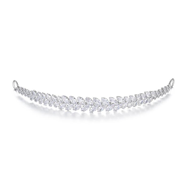 LUOXIN Luxury Geometric Wedding Bridal Hair Jewelry Cubic Zirconia Leaf Crown Tiaras серебряный
