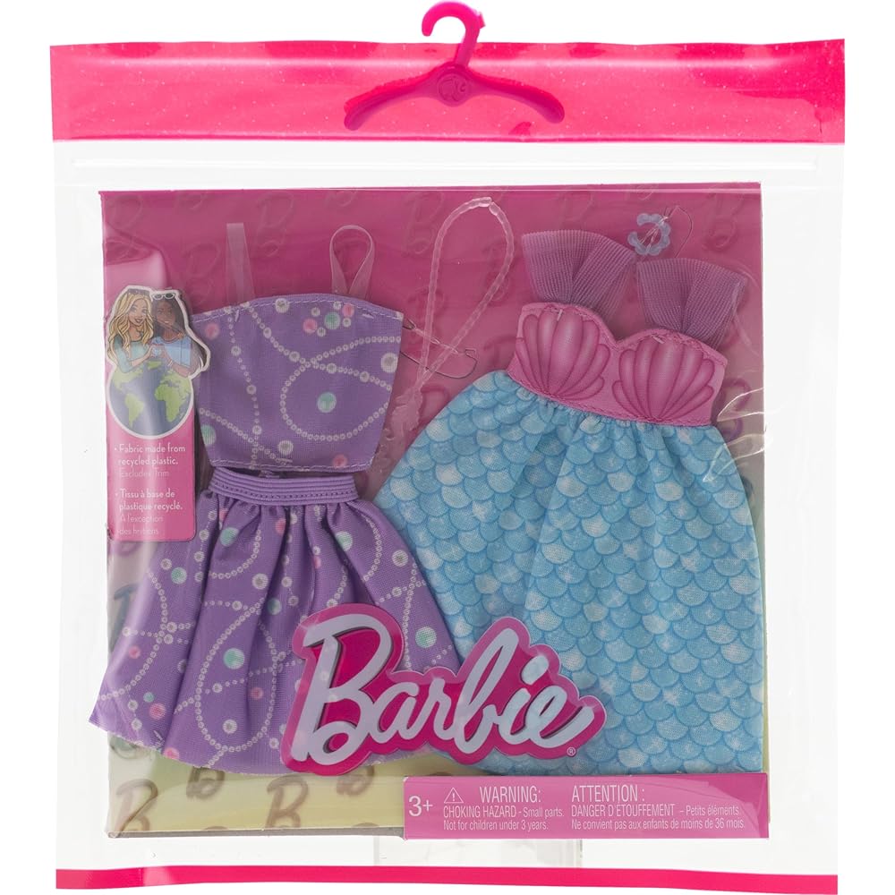 Barbie Fashion 2-Pack Pastel Color Dresses and Outfits Doll Clothes and Accessories Set for Ages 3 and Up Purple