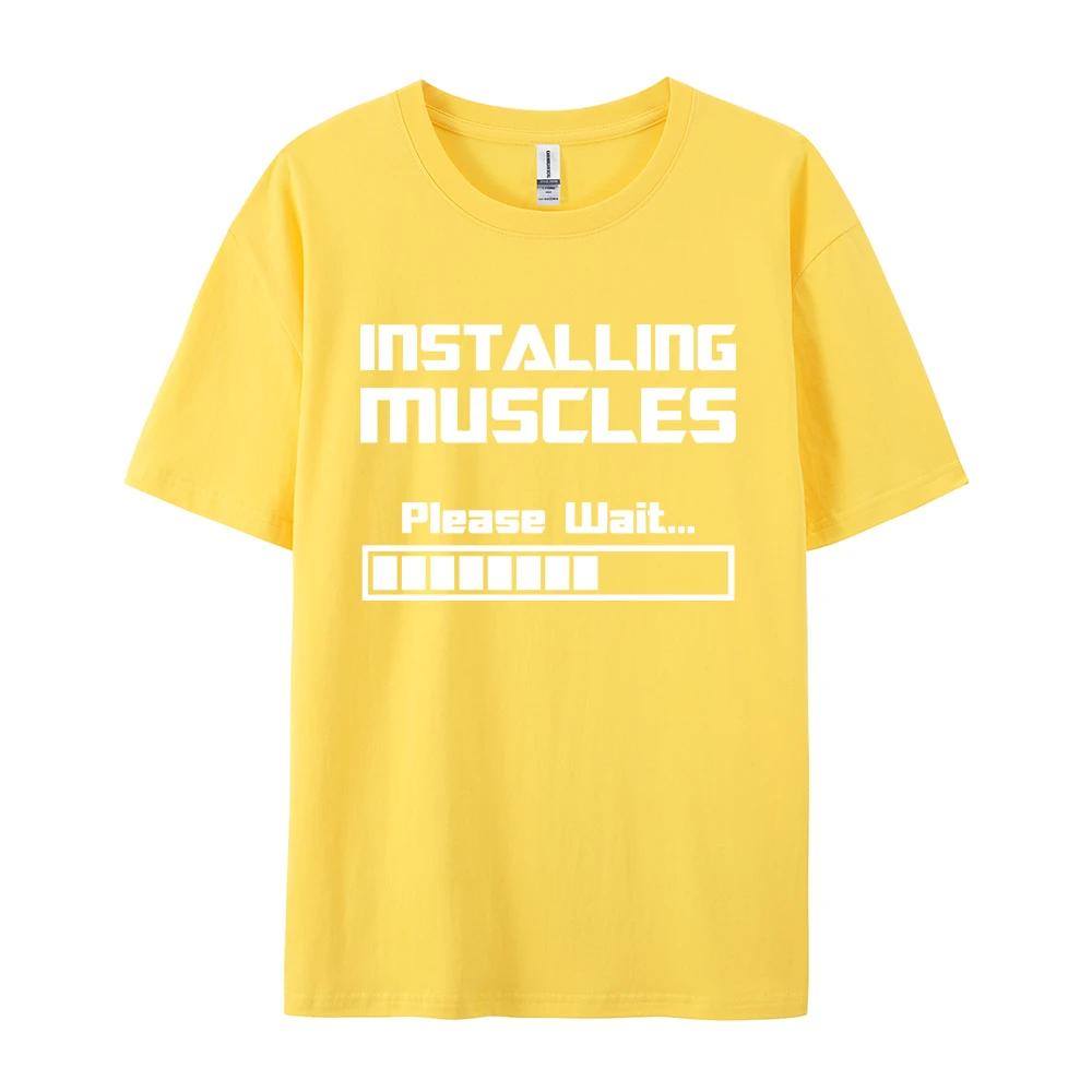 Summer New Tshirts Installing Muscles Please Wait Loading Bar Funny Print T Shirt Men Women Loose Cotton Short Sleeve Cool Tees