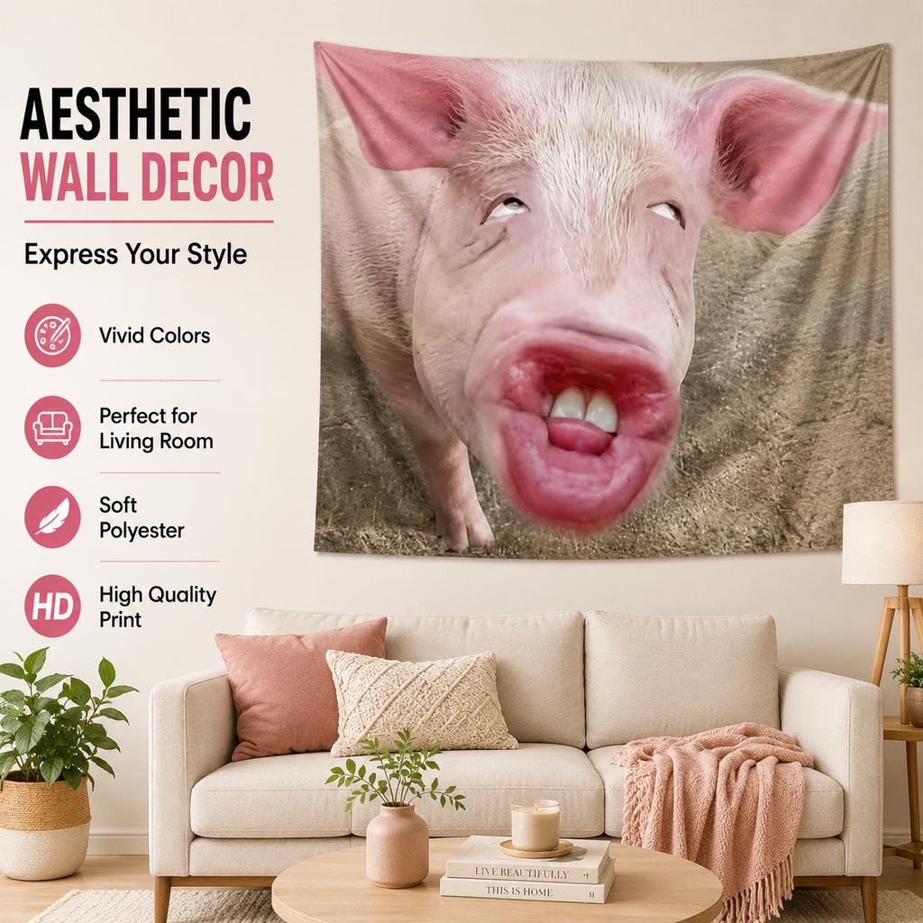 Tapestry Stampa Piatta Faccia di Maiale Divertente Labbra Rosse Animale Brutto Carino Appeso a Parete Per Stanza Universitaria Camera da Letto Estetico Umoristico Regalo Scherzoso Decorazione