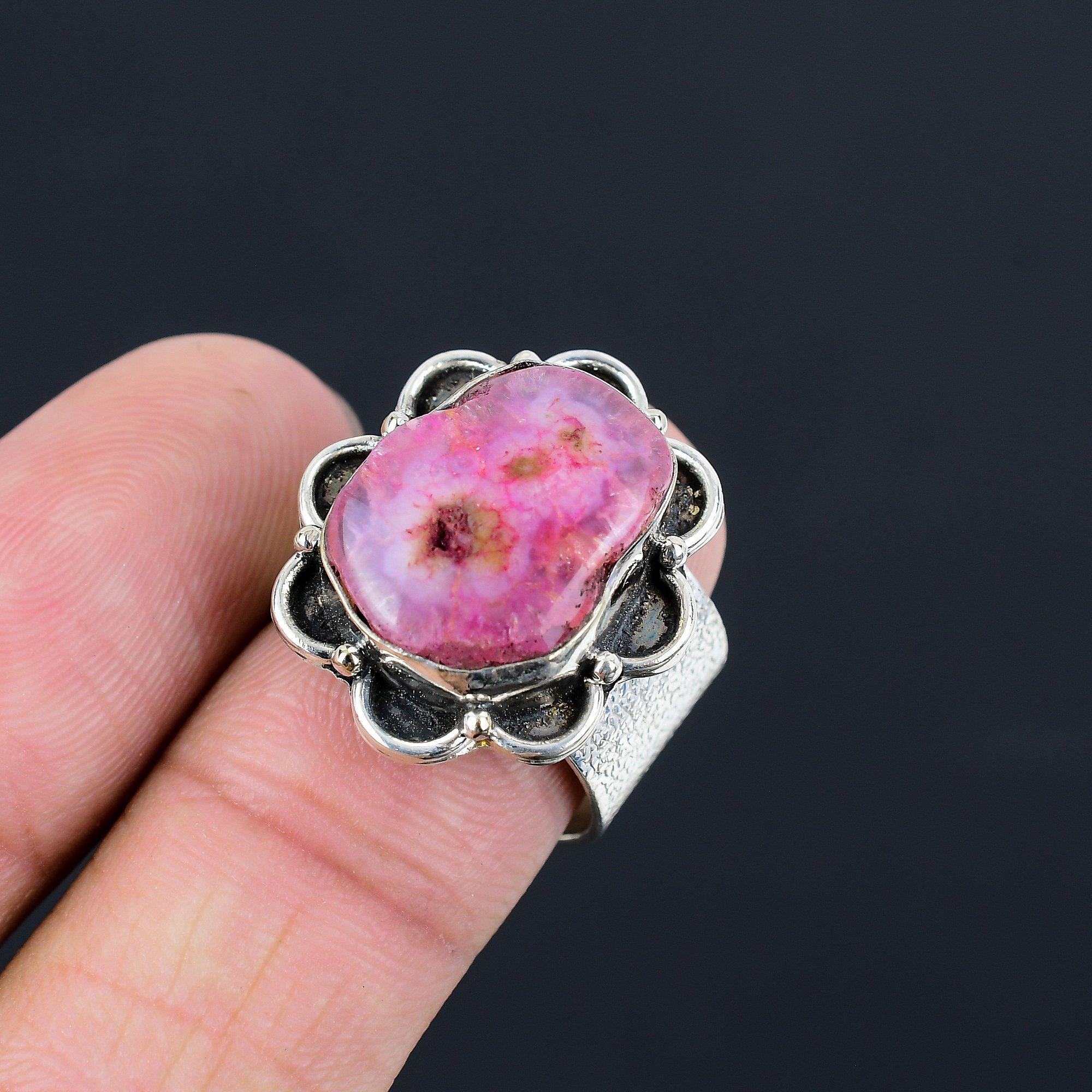 Natural Pink Solar Quartz 925 Sterling Silver Multi Stone Ring Jewelry Size 8.5 8.5