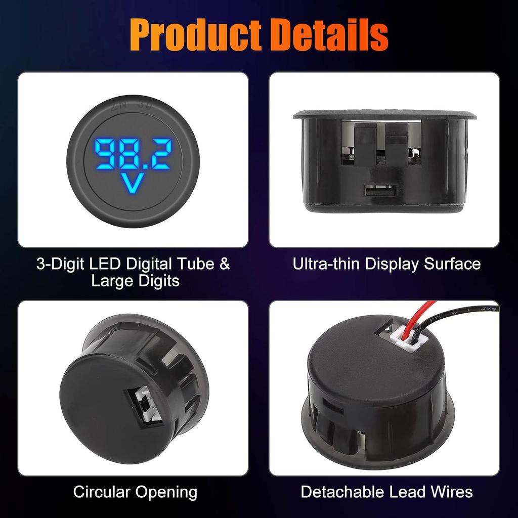 2PCS DC 12V 24V Voltage Meter, 4V-100V Battery Voltmeter Gauge, Car Voltage Gauge LED Digital Display for Car Boat Motorcycle Truck