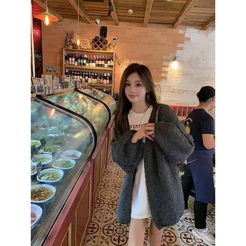 Pulover de culoare cafea în stil mare leneș coreean Cardigan largi tricotat pentru femei, toamnă/iarnă, haină subțire