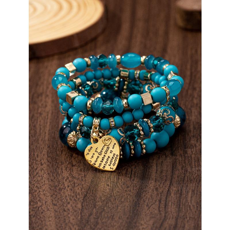 Evropský, Americký Bohemský Styl Vícevrstvý Náramek z Dřevěných Korálků Dámský Náramek na Elastickém Provázku