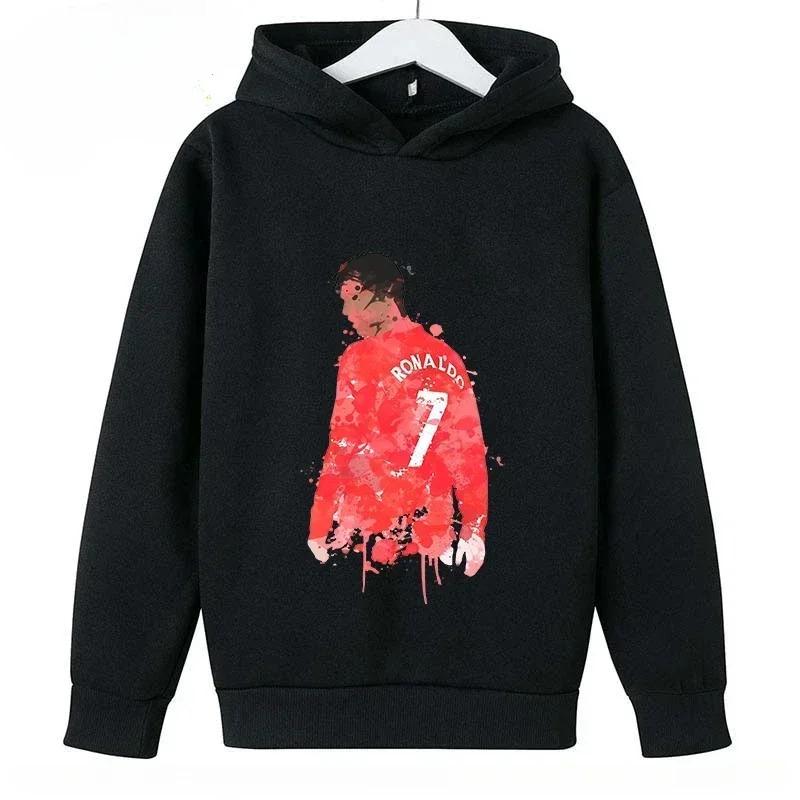 Frühling Herbst Lässiger Kinder-Hoodie Sport-Sweatshirt für Jungen und Mädchen Ronaldo Aufdruck Mode Kinder Pullover Top