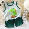 Baby Summer Cotton Sleeveless Shorts Set With Cartoon Prints For Toddler Boys And Girls
