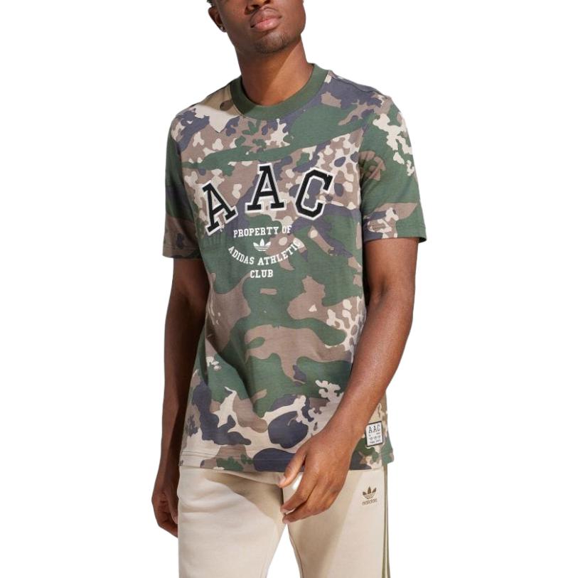Adidas Originals Camouflage Letter Print Crew Neck T-Shirt Men Tops Dark-Green IR9474
