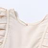 Abito da bambina in pizzo di cotone e lino, abiti estivi senza maniche beige per bambini, abiti da principessa alla moda casual per bambini di 3-12 anni