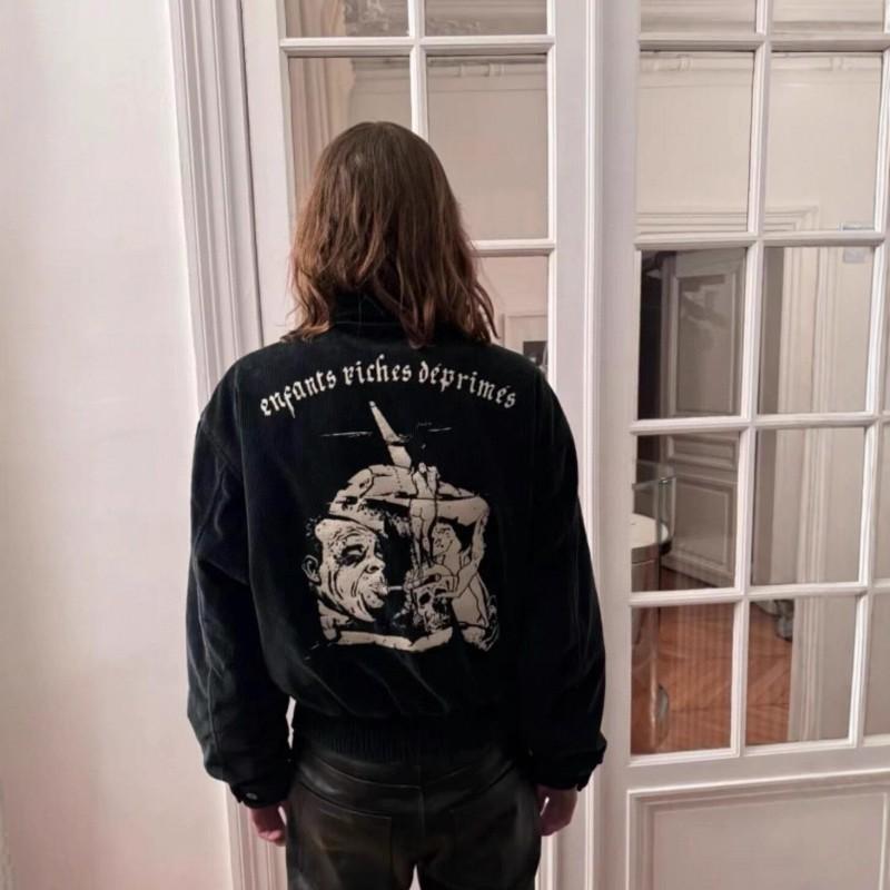 Unisex Baumwoll-Pufferjacke mit Lachs-Stickerei Rosa Schwarz Streetwear Winter-Oberbekleidung Lockerer Schnitt