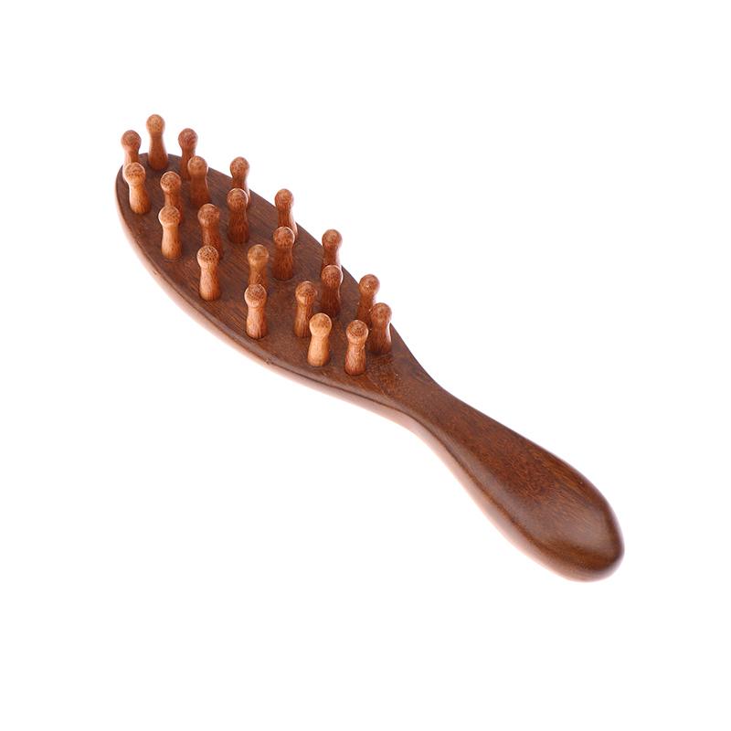 Golden Sandalwood Comb Head Meridian Comb Natural Sandalwood Long Handle Comb Multifunction Insert Teeth Massage Comb 22 Nails