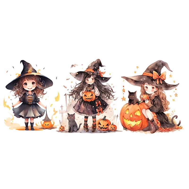Halloween 16Oz Glass Cup Transfer Sticker Cartoon Girl Design Waterproof Decorative Adhesive Decal for Party Home Decors