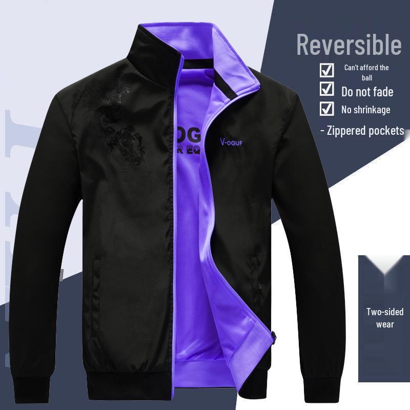 Men's Reversible Windproof Jacket: Double-Sided Wear, Casual, Loose Fit, Plus Size, Single-Layer for Spring & Autumn.