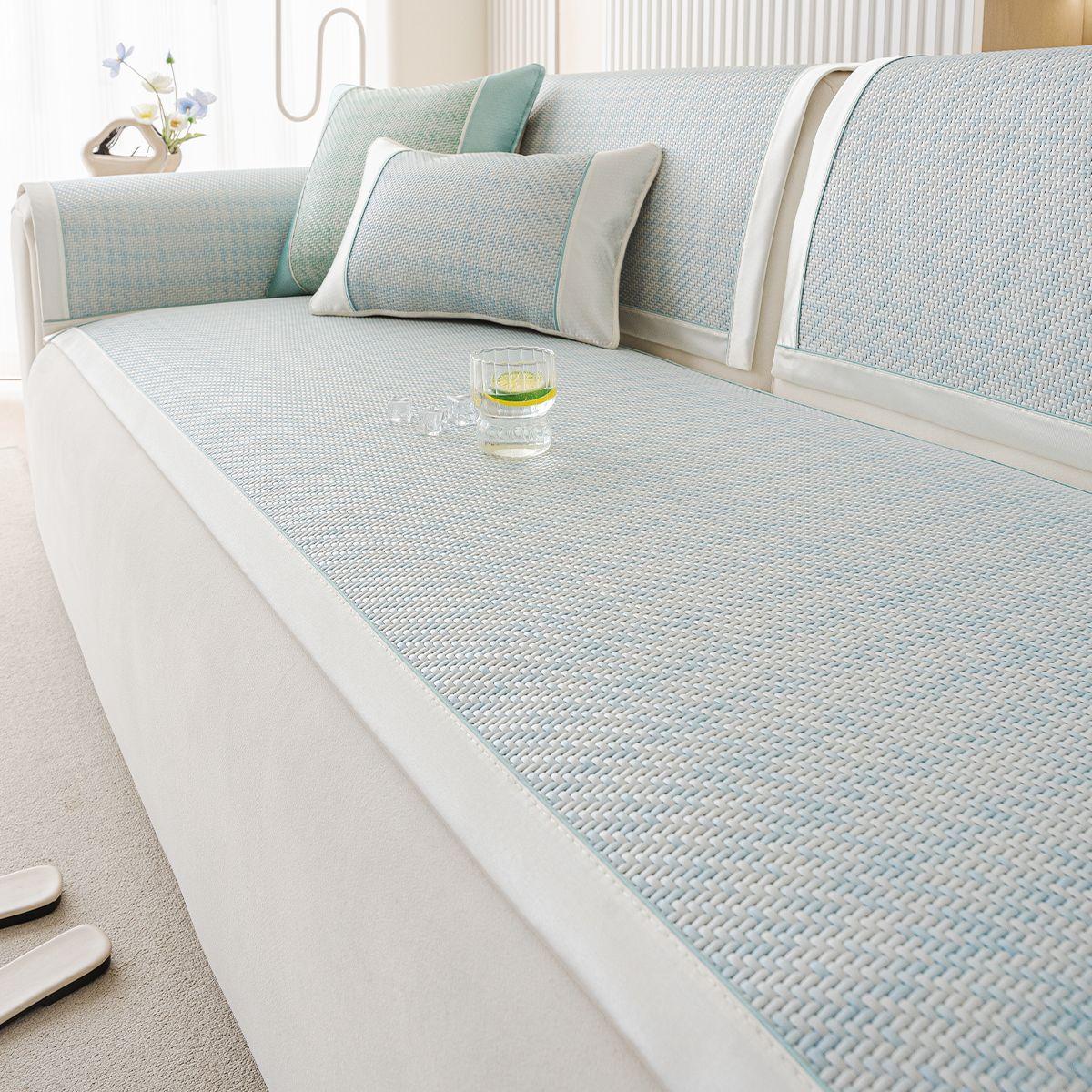 

Summer Rattan Mat Sofa Cushion New One-Piece Straight Row Non-Slip Sofa Cover Cloth Towel Cushion 70*70cm