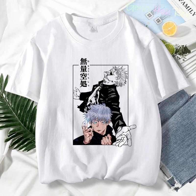 Japonské tričko Manga Jujutsu Kaisen Top Dámské Anime Gojo Satoru Tričko s potiskem Funny Gojo Cat Grafika Tričko Kawaii Neformální topy