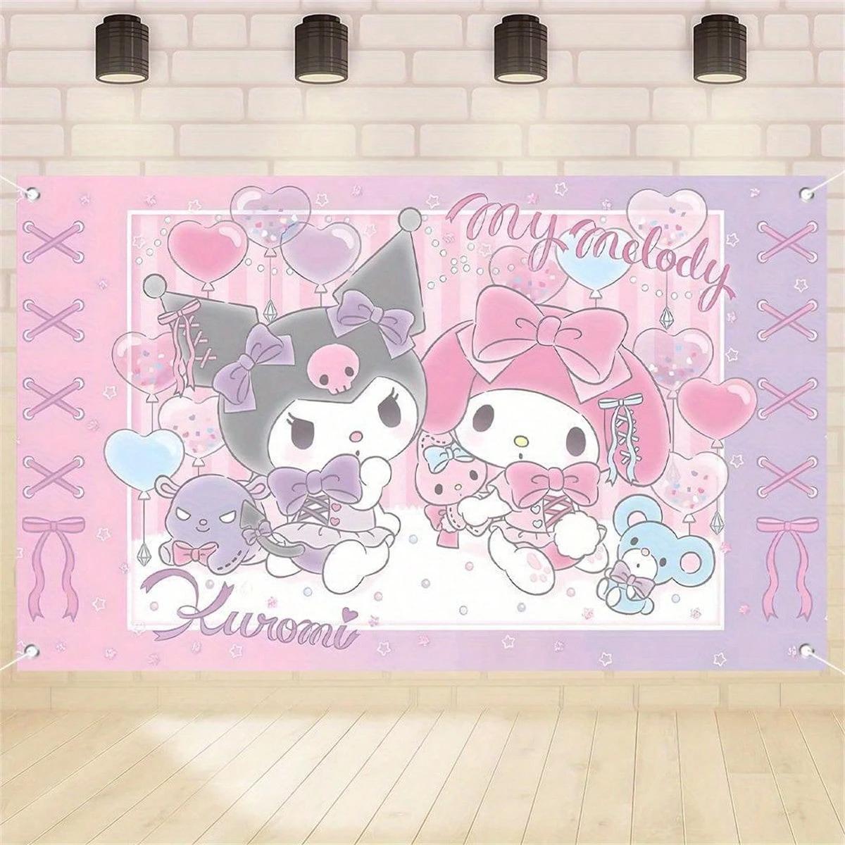

1 шт. Sanrio My Melody Kuromi Гобелен Полиэстер 2D Плоский Настенный Декор для Спальни Гостиной Милый Каваи Домашний Декор Подарок 74x94cm(29x37in)