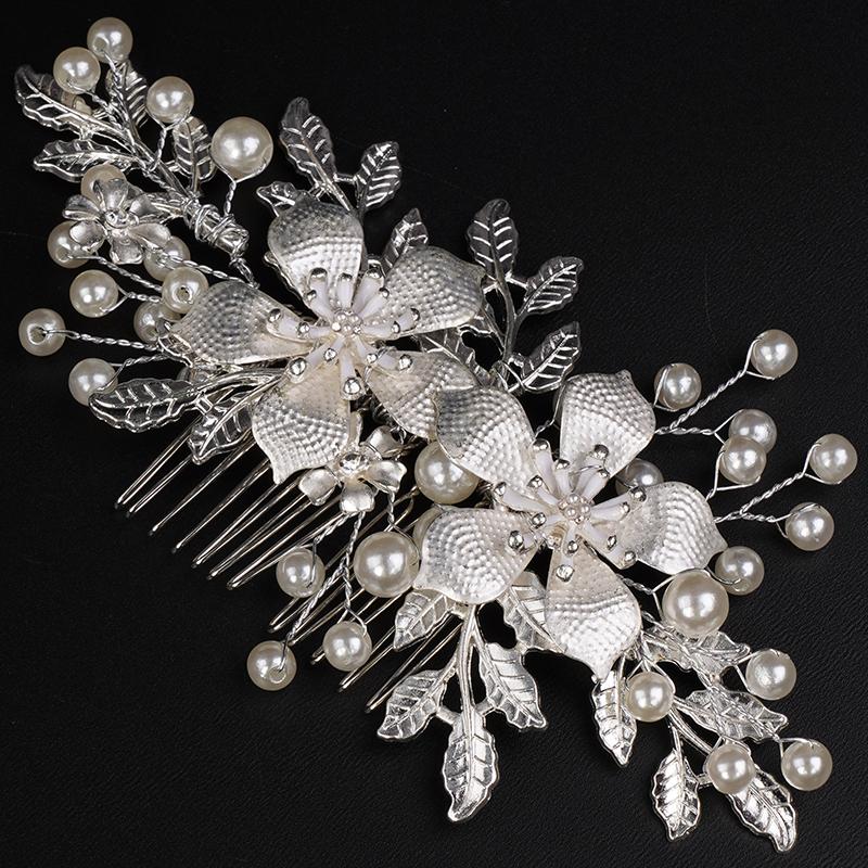 Handmade Floral Pearl Bridal Hair Combs Gold Leaf Wedding Hair Jewelry for Women Party Hair Accessories Vintage Brides Headpiece