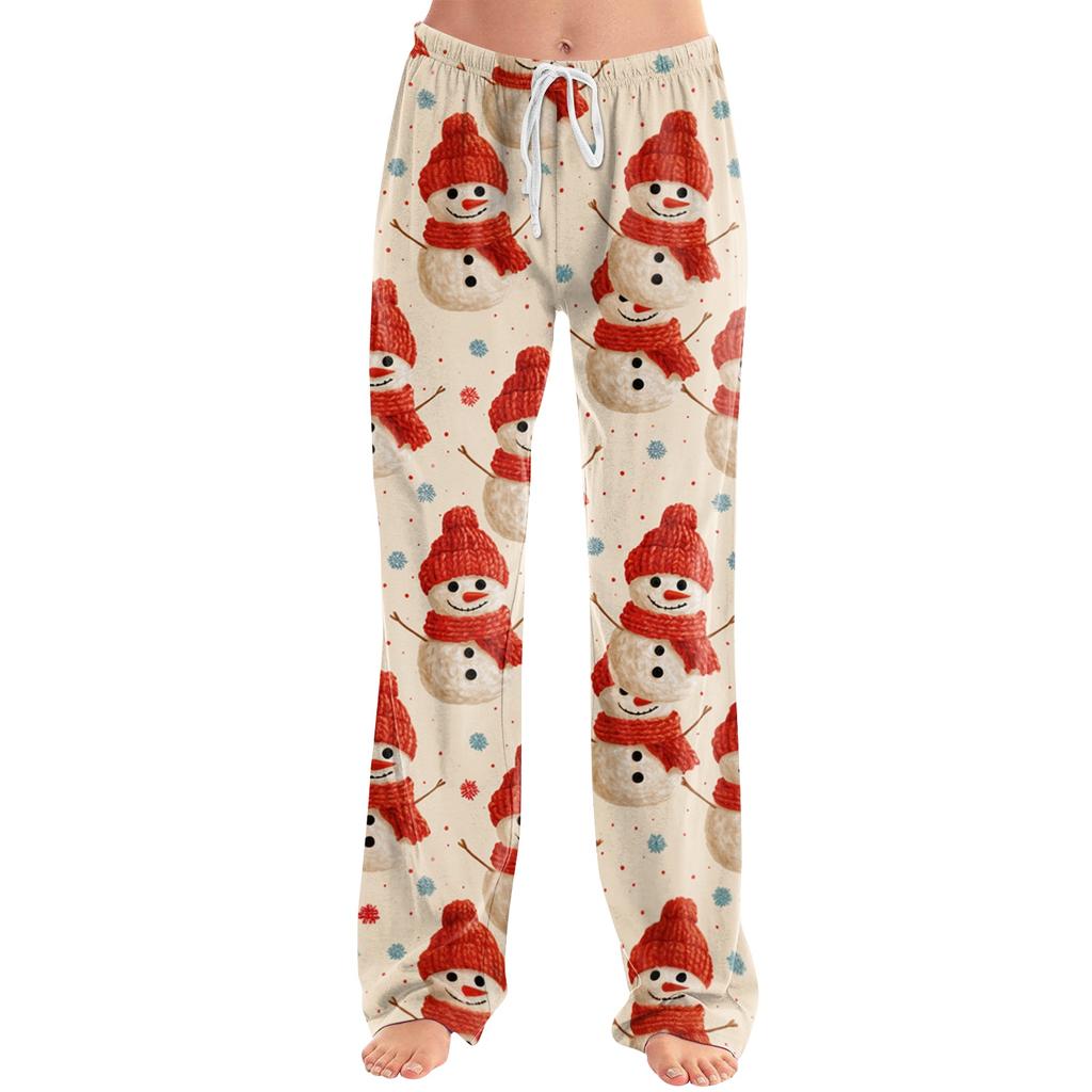 Women's Casual Christmas Print Pants Loose Fit Holiday Trousers
