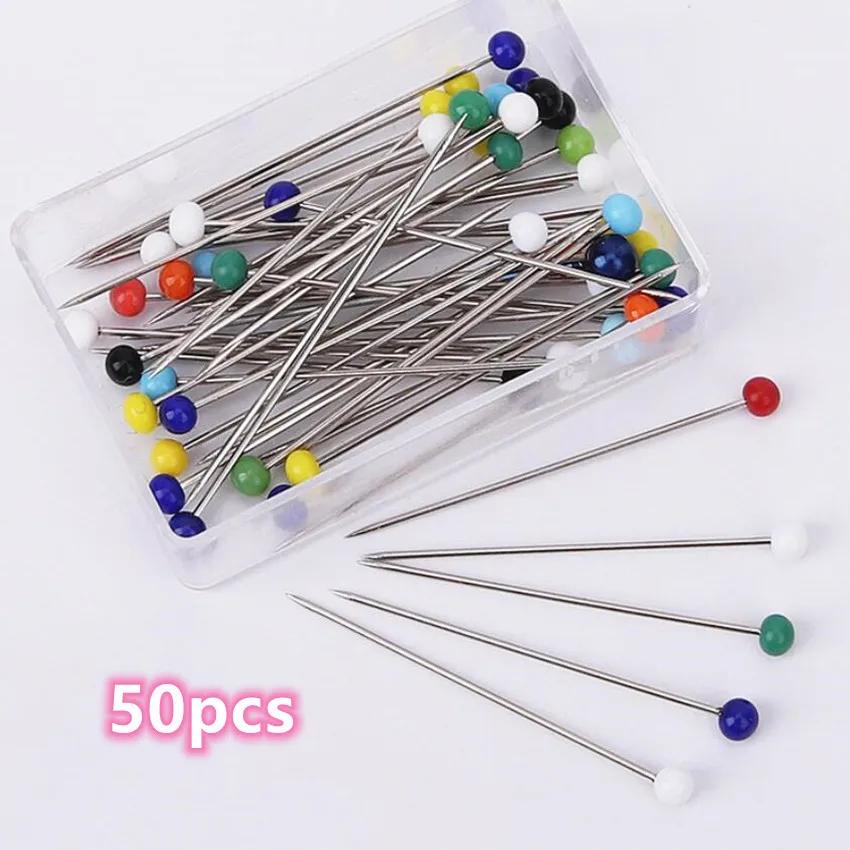 

50/100Pcs DIY Sewing Crafts Pins Sewing Accessories Safety Pins Glass Ball Head Pins Mixed Colors Straight Quilting Needles Pin