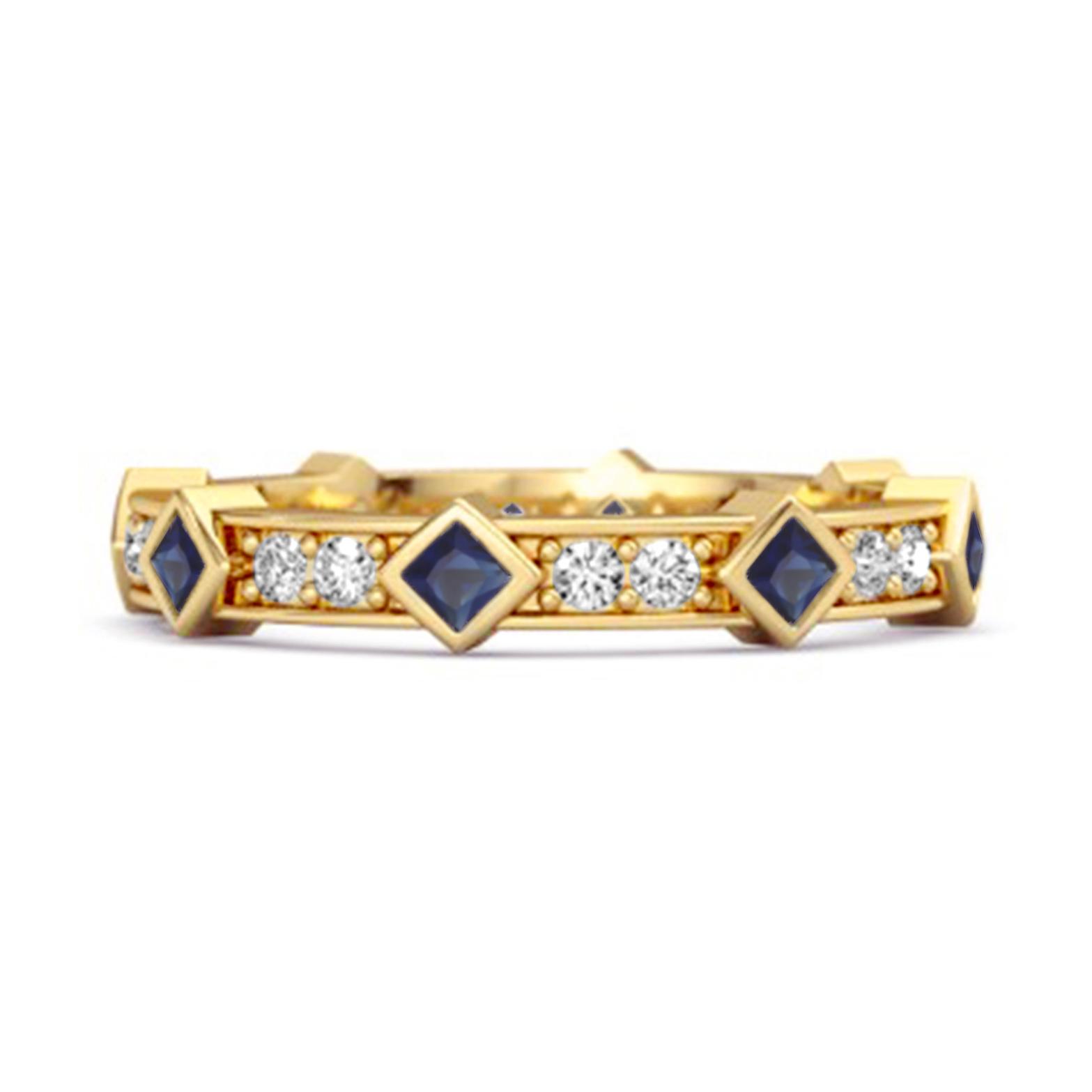 Blue Sapphire Eternity Band Ring - 925 Sterling Silver Gold Vermeil 10.5 жёлтый