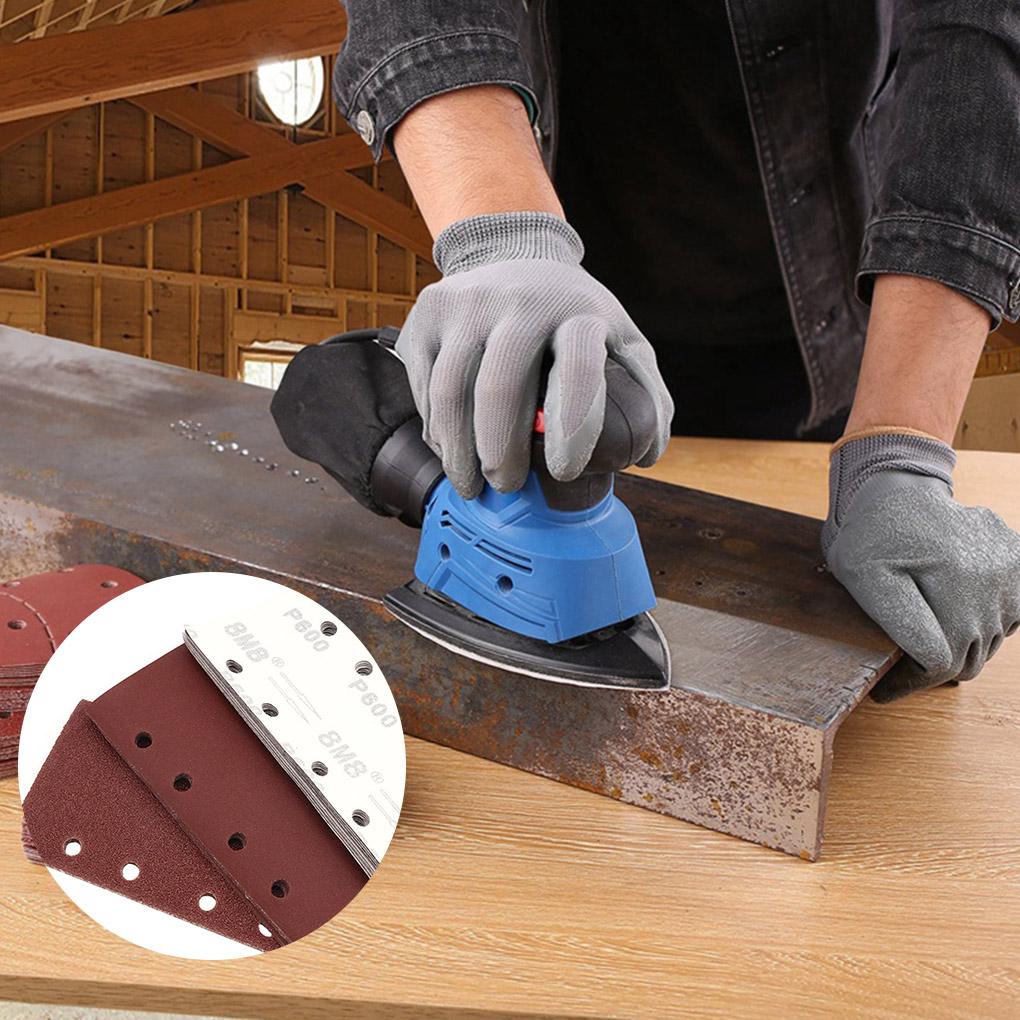 10pcs Self-adhesive Flocking 8-hole Abrasive Paper Wood Rectangle Sanding Polishing Paper 80 Grits