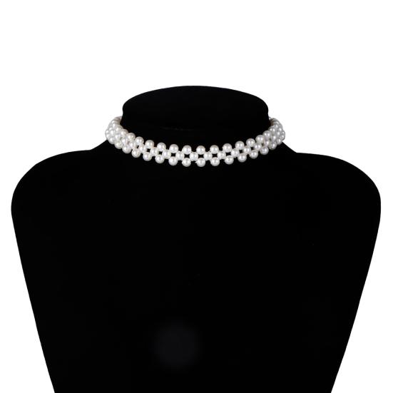 Abendparty Damen Elegant Faux Perlen Choker Halskette Schmuck Jubiläumsgeschenk