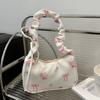 Women's Bags Summer Canvas Pleated Handbags Armpit Bag Korean Floral Bow Printed Zipper Tote Bag Female Small Shoulder Bag