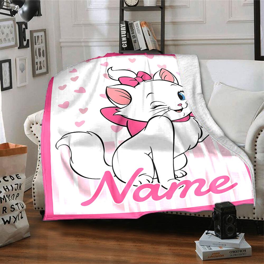 Custom Name Adorable Aristocats Art Flannel Blanket for Super Soft Cute Comfort Blanket for Travel Bedding Couch Sofa Blanket